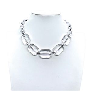 Crystal Clear Rectangular Lucite Beaded Necklace